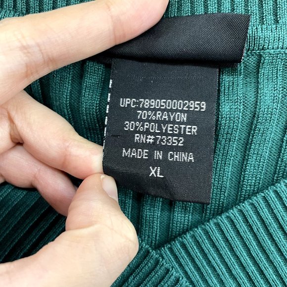 Y2K 2000s It's Our Time Hunter Forest Green Rib Knit V-Neck Wide Shoulder Top L - Picture 6 of 7